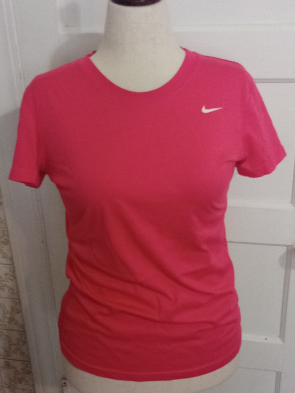 Nike Women's Hot Pink Short Sleeve Crew Tee with White Swoosh